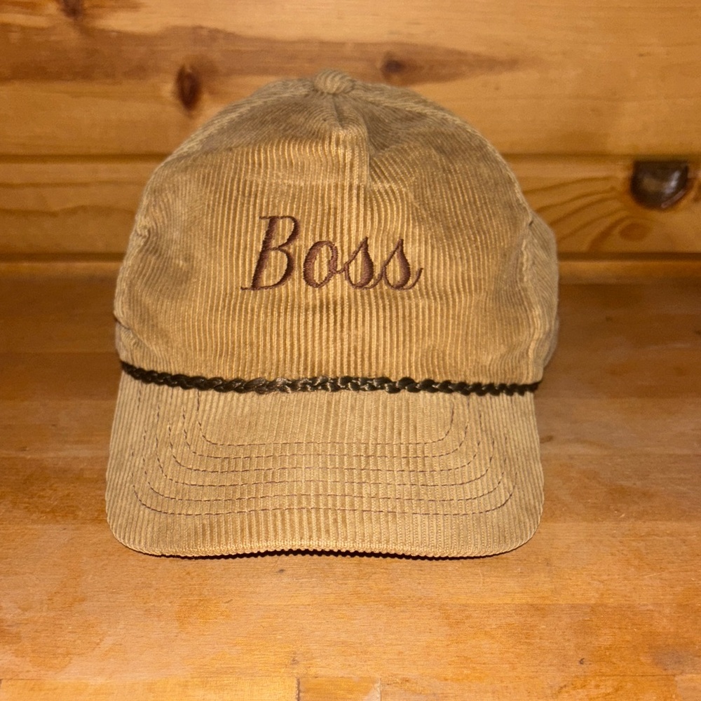 Vintage corduroy embroidered “BOSS” trucker hat.